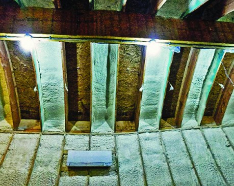 Test hut. To learn how vapor diffusion ports might work in cold climates, Building Science Corp. is conducting ongoing research in this test hut. The framing bays in the roof have been separated by isolation bays that have been tightly sealed with spray foam. (Photo courtesy Building Science Corporation)