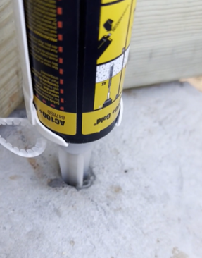 A liquid epoxy will hold the threaded rod permanently in place at the foundation.