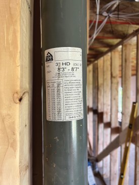 Check allowable loads. Manufactured pipe columns each have their own rated load-carrying capacity listed on the label. In this example, the center column of numbers shows the allowable loads.