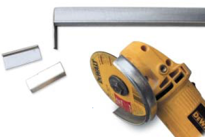 A grinder makes quick work of forming an attachment tab on the end of the pocket-door track.