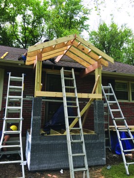 To minimize twisting and warping, the porch columns were framed with three 2x6s laminated together, rather than solid PT posts.