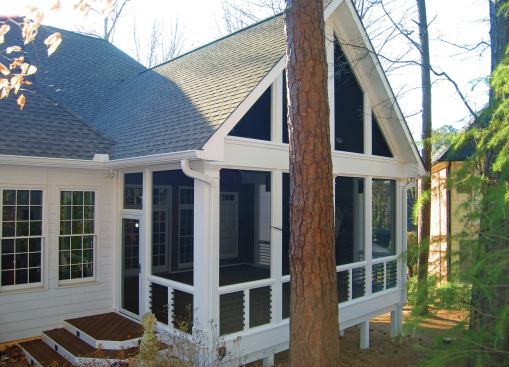 Roof tie-ins involve more complex framing, but are often needed on single-story structures where more interior porch volume is desired.