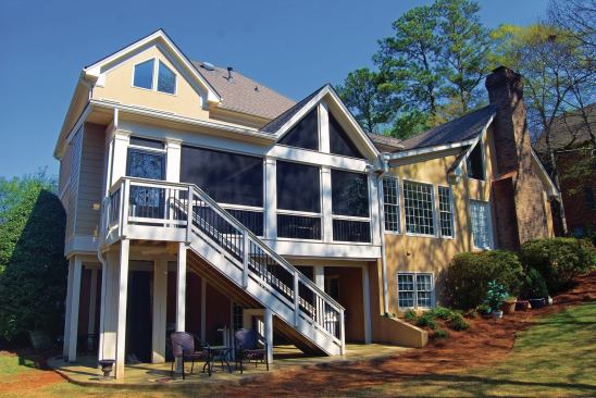 Shed and gable roofs can be combined on a porch. When designing an addition with a gable roof, match the pitch of any existing gables.