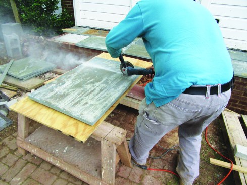 He trimmed them to size as needed with a diamond blade mounted in an angle grinder.