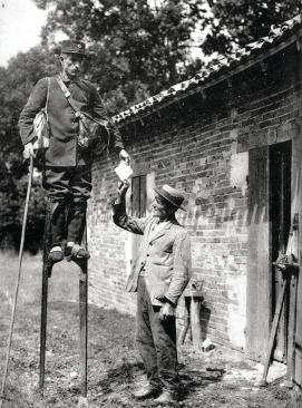 Postmen and other inhabitants of the Landes region in France routinely traveled on stilts, as in this posed photo from the 1920s.