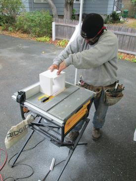 The author assembled the PVC post bases with glue and nails, then beveled the top edges at a 30° angle. 