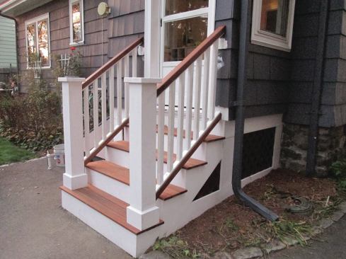 The updated stair looks like the original, but meets current codes.