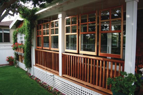 The windows are custom-built from redwood hand-picked at the lumberyard.