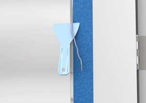 3. Pry the outer frame loose with a putty knife. To protect the door surface from scratching, apply painter’s tape around the frame. Spray window cleaner to help release the caulk.