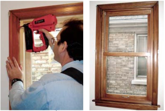 The last step is reinstalling the stops. The author fastens them with a Paslode cordless brad nailer, which spares him from having to drag a potentially dirty and dangerous air hose through the client’s home. Once the new window is finished, it looks very similar to the original — except it’s more energy-efficient and tilts in for cleaning.