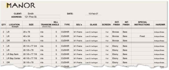 This customized Excel spreadsheet helps the author keep track of window orders, and makes it easy to doublecheck the dimensions on the manufacturer’s order sheet.