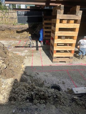 The author spray-painted the footing layout as an easy quality-control measure for the formwork contractor.