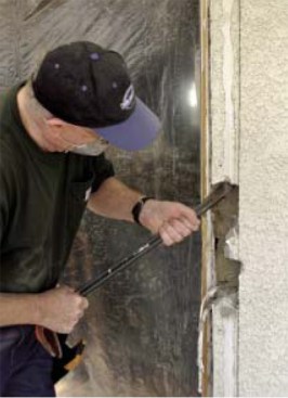 Once the stucco, wire lath, and staples have been removed ...
