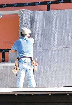 Reservoir cladding like stucco, stone, or brick soaks up lots of water. Stapled to the housewrap, Delta-Dry Stucco & Stone, a dimpled, zero-perm plastic mat, provides an air gap between it and the sheathing and between it and the cladding.