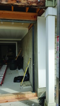 For the temporary support system, we utilized a bottom beam to distribute the load across the floor, adjustable Lally columns, and an adjustable support beam across the top.