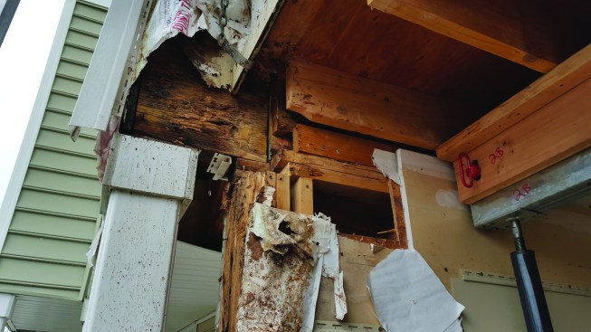 As expected, after we removed the aluminum capping, siding, and soffits, we discovered that much of the surrounding sheathing and some of the framing was also compromised.