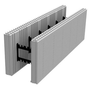 Insulated concrete form (ICF) blocks inherently make efficient use of concrete. The ICFs from Logix shown here are made with a low-carbon foam developed by BASF.