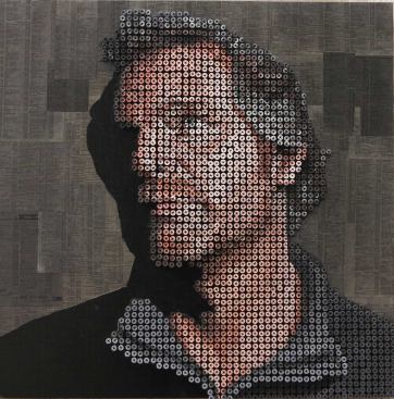 Sculptor Andrew Myers paints on a tight pattern of screws driven to different depths to create unique three-dimensional representations.