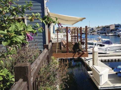This deck cantilevers over a seawall in Channel Islands Harbor, Calif.