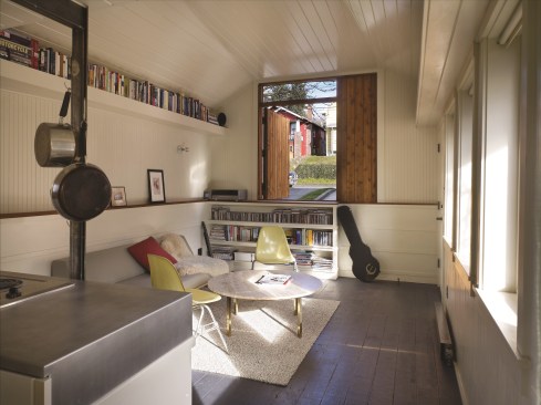 This renovated Seattle garage has an open layout with useful built-ins.