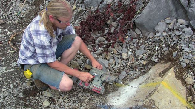 The required 5/16-inch hole can be drilled with a gas- or battery-powered rotary hammer on a site with no power.