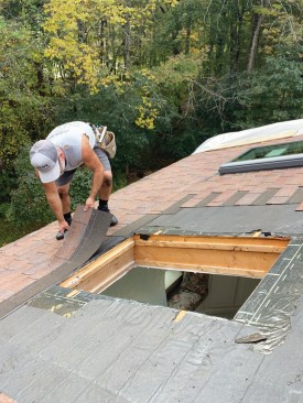 I had set up staging below the eaves for fall protection, though it is not visible in the photo.
