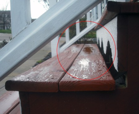 Bottom guard rails on stairs should be oriented close enough to the tread nosings so that a a 6-inch diameter sphere will not pass through the triangle created by the riser, tread, and rail.