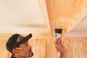 7 – Stain and TrimUse a wood filler to fill in all visible nail holes. If staining, make sure to use a stainable filler. Scrape away excess with a putty knife, sand the beams, and then paint or stain. Mud and paint the drywall and install light fixtures.