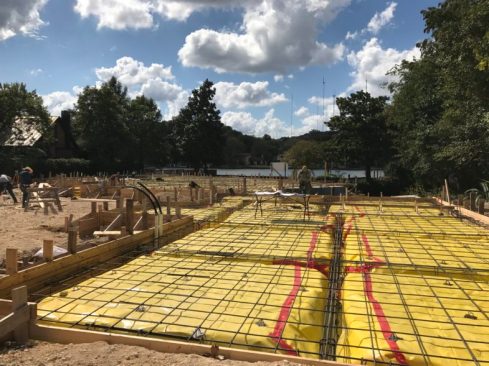 This slab is almost ready for pour. The super-tough 15 mil Stego Wrap really stands up to a busy job site.