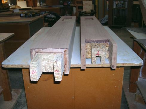 Rather than using sapele for the unseen backs and tops of the brackets, I overlapped the sides by a generous 3/4 inch, and did the same with the solid end blocks, creating a recessed surround into which I would later epoxy 3/4-inch MDO plywood.
