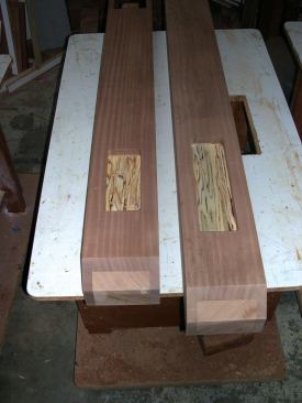 To help rout pockets in the posts and beams to receive the brace tenons, I made a plywood template that fit slightly loosely around the tenons. I then used a top-bearing straight bit to cut the pockets. The loose fit ensured struggle-free assembly, and the epoxy filled any gaps. (Proprietary thickeners change the consistency of epoxy from "maple syrup" to "peanut butter," or anywhere in between, so it will stay where you put it.)