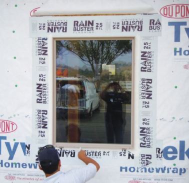 Step 5: Apply a plumb, 3/8- to 1/2-inch bead of sealant along the edges of the window opening, then install the window level, square, and plumb. Ensure that squeeze-out exists everywhere sealant is used. Sealant is typically not recommended along the bottom, though some do apply it there, leaving gaps at the corners so any water that gets in can drain out. Either strategy is fine if it is correctly implemented.