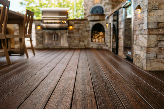 Tamko's Envision capped composite decking features a deep, non-repeating grain pattern.