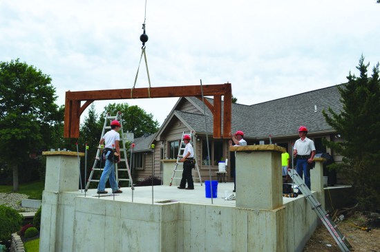 Once the components have been assembled on the ground, a crane lifts them into place, where they are installed by the OakBridge team.