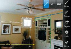 My Measures allows users to put dimensions on photos they take with the phone. The resulting image can be exported to a computer, retained on the phone, or e-mailed from the job site.