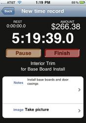 TimeCapture can be used to track work time and assign it to customers, projects, and tasks. Each record contains a space for notes and a place to attach photos taken with the phone.