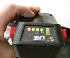 A gauge on the 18-volt battery indicates the remaining charge.