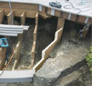 Figure 5. Stairs with flaring sides start out with diagonal jacks installed to the outside.
