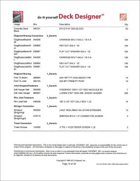 The Home Depot version of Big Hammer’s Deck Designer will generate a materials list with store-specific SKU numbers and pricing.