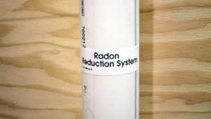Figure 5. The radon-reduction piping is clearly marked at regular intervals to ensure that it won't be confused with plumbing drains.