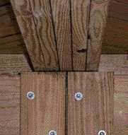 Figure 6. Multiple joists provide a continuous load path between upper-level and lower-level wood columns. Diagonally laid decking adds lateral stability.