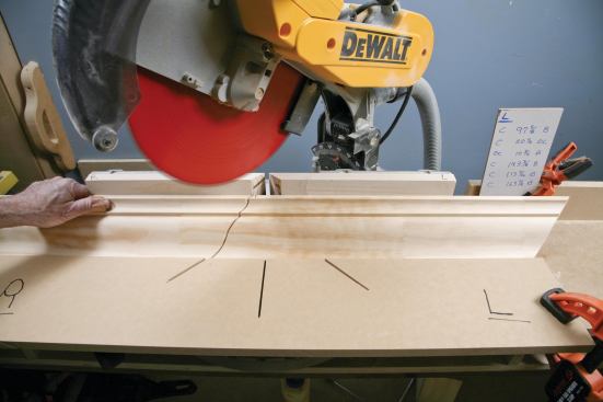 Then — with the material firmly pressed between your thumb and the fence — slide it into position for the final cut.