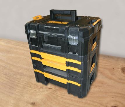 The Dewalt TSTAK line of modular organizers stack and latch like ToughSystem boxes.