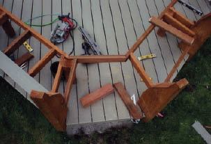 Figure 8. Allowing the 2x4s that join the front of the bench to run long made figuring the angles and lengths of the corner seat support 2x4s a matter of measurement, not complicated math.