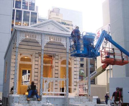 At the build site, assemblers freed them with a hand router and fit them together in numbered sequence.

