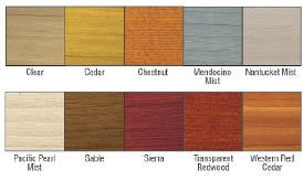 Figure 2. Toners and semi-transparent and solid stains are available from most manufacturers in a wide range of colors. Every wood species takes pigments differently, and while color charts can provide some guidance, don't rely on them. Doing your own color tests on sample boards is the most reliable approach. Toners allow the most grain to show while semi-transparent stains allow less. Photo by Penofin.