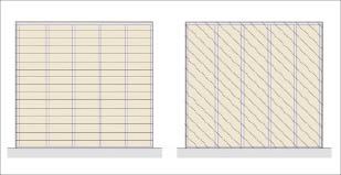 Figure 4. Perpendicular decking (left) creates squares and provides little resistance to sway. Angled decking (right) creates structural triangles throughout the decking surface, and with sufficient fastening, can act as a lateral brace.