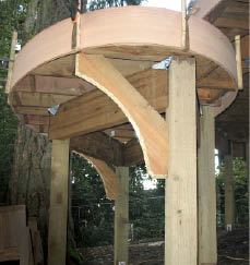 Figure 10. Full-height clamping cauls prevent the thin layers of redwood from splitting as they are bent.