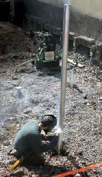 Figure 6. Additional lengths of shaft can be welded on, and the pile driven as deep as needed to reach soil with adequate bearing capacity.