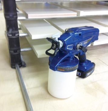 Graco’s ProShot 18-volt cordless sprayer works well with waterborne primers and paints and is easy to clean afterward. It holds just a quart, though, so the author reserves it for smaller jobs.